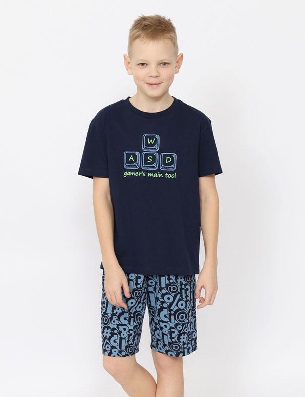CSJB 50166-41 Пижама для мальчика (футболка, шорты) (Т.синий (152)-80)