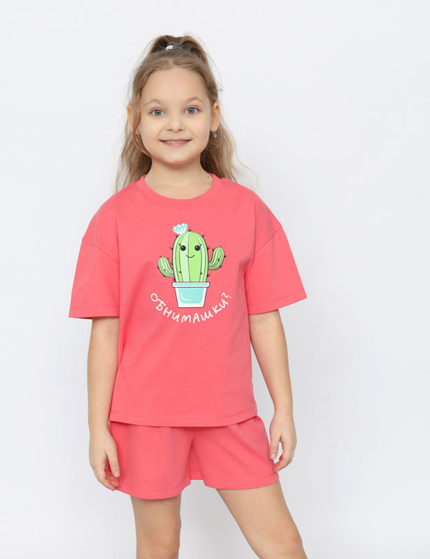 CSJG 50172-25 Пижама для девочки (футболка, шорты) (Малиновый (164)-84)