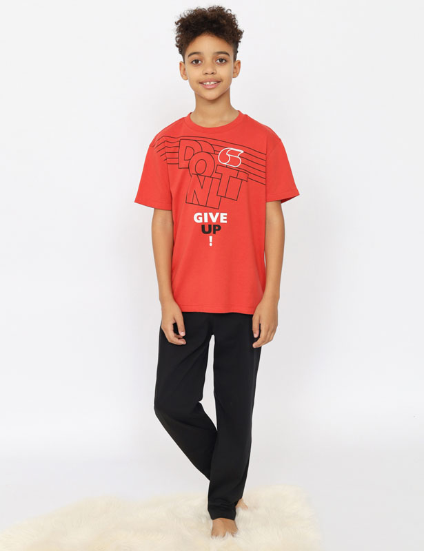 CSJB 50167-28 Пижама для мальчика (футболка, брюки) (Терракотовый (164)-84)