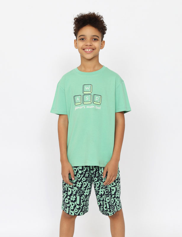 CSJB 50166-37 Пижама для мальчика (футболка, шорты) (Зеленый (164)-84)