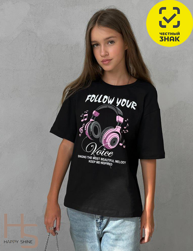 6009HW-22K Футболка для девочки (Черный (146)-76)