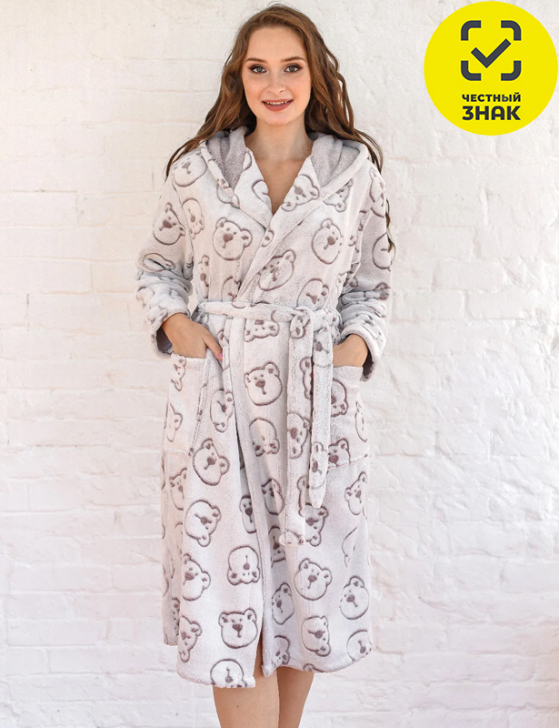 1782-Эф Халат женский "Медвежонок" (54, кофейный)
