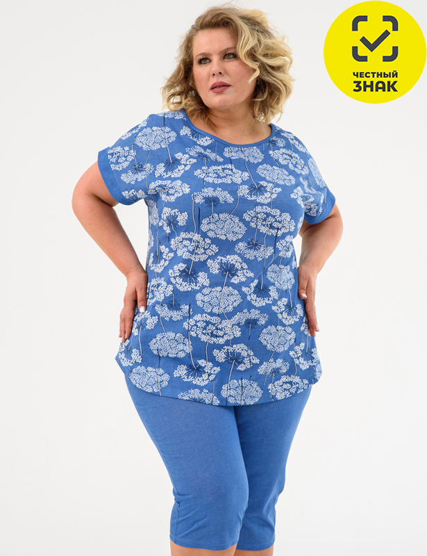 2202-К Костюм женский "Луговые цветы" (бриджи) (56, голубой)