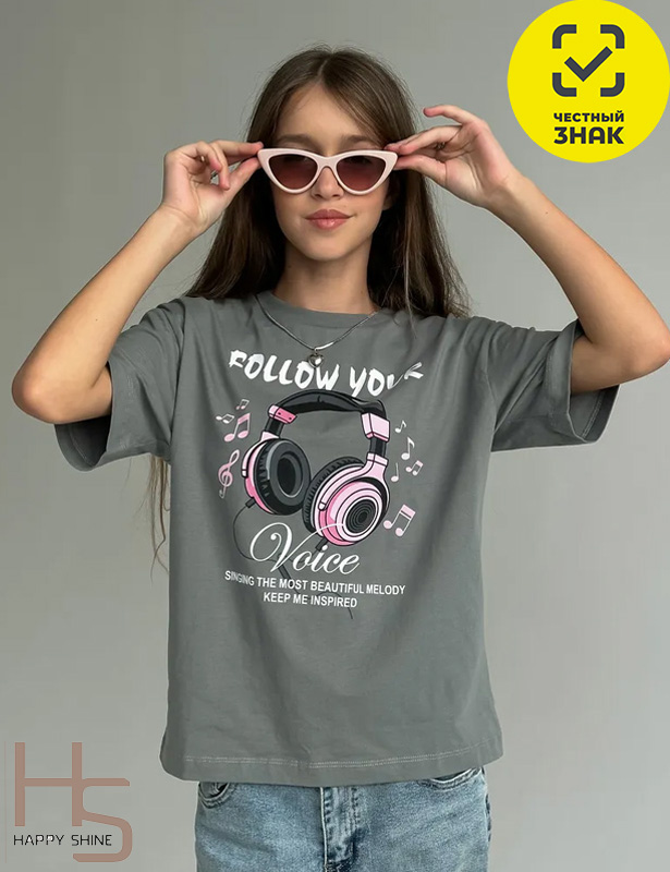 6009HW-23K Футболка для девочки (Серый (158)-80)