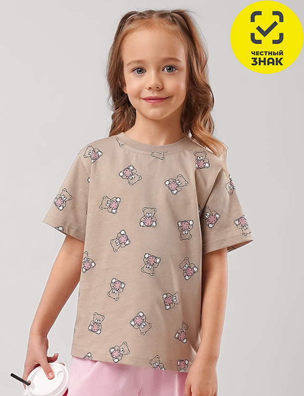 CLE Футболка дев. 866748кдн (бежевый/чёрный; 128-64)