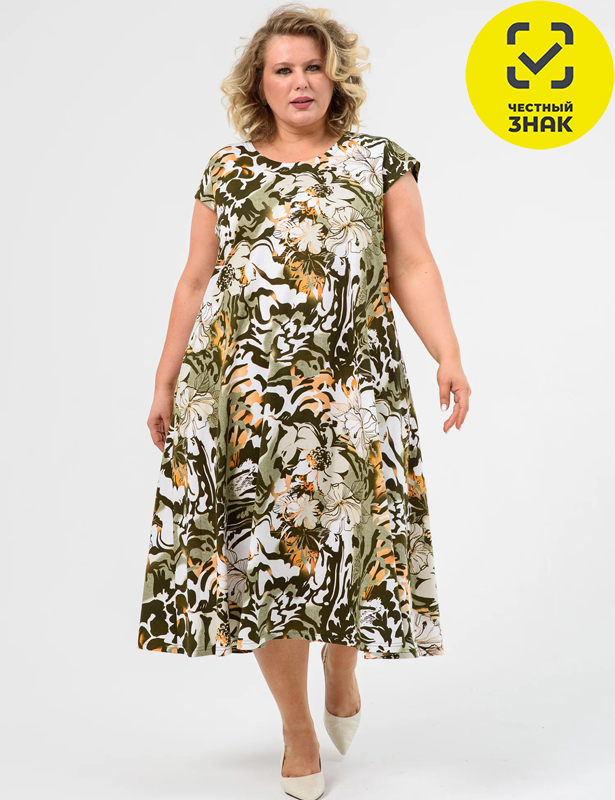 1679-К Платье женское "Розовое лето" (68, хаки)