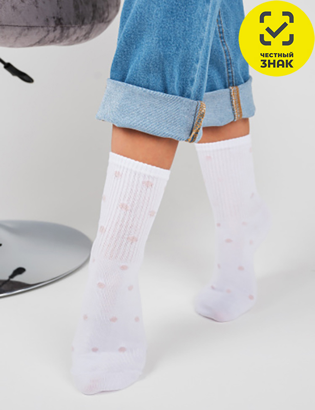 Женские носки С1485 (23-25, Белый/розовый)