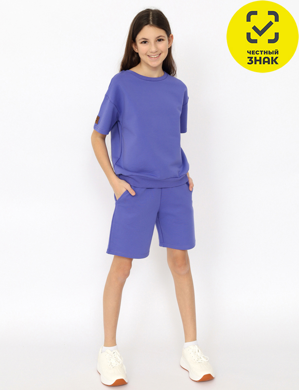 CSJG 90240-44-394 Комплект для девочки (футболка, шорты) (Фиолетовый (164)-84)