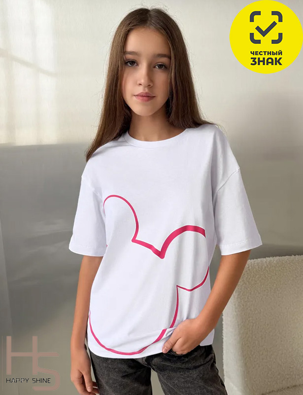 6009HW-20K-3 Футболка для девочки (Белый (140)-72)
