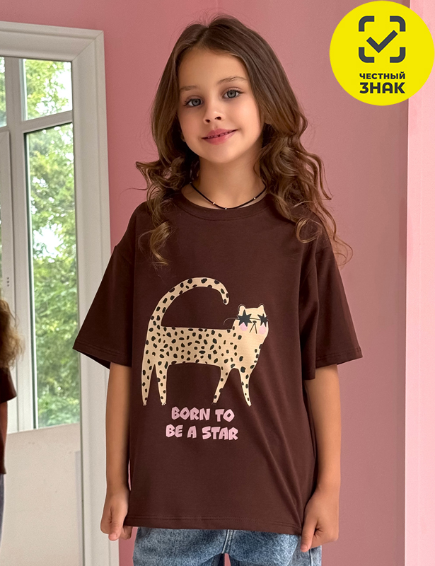 120022C-13 Футболка для девочки (Коричневый 116-60)