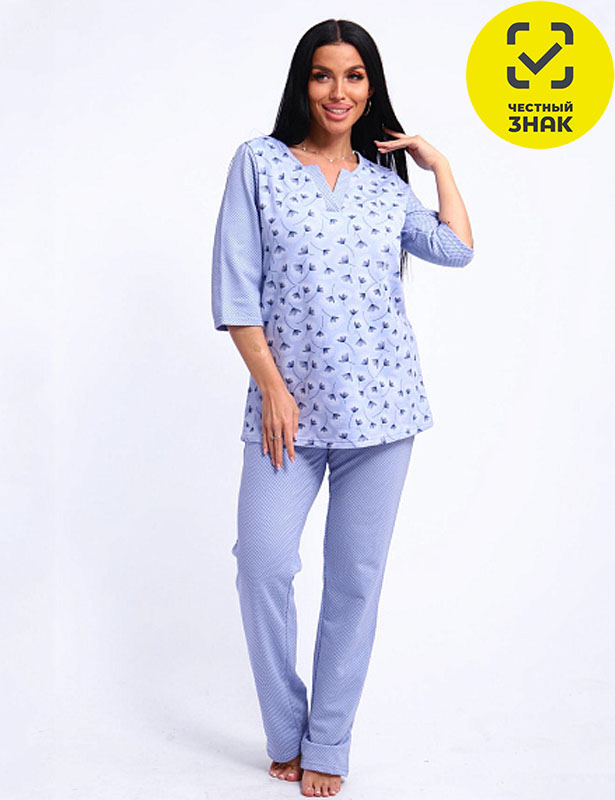 01059 Пижама с брюками футер с начёсом (Голубой, 58)